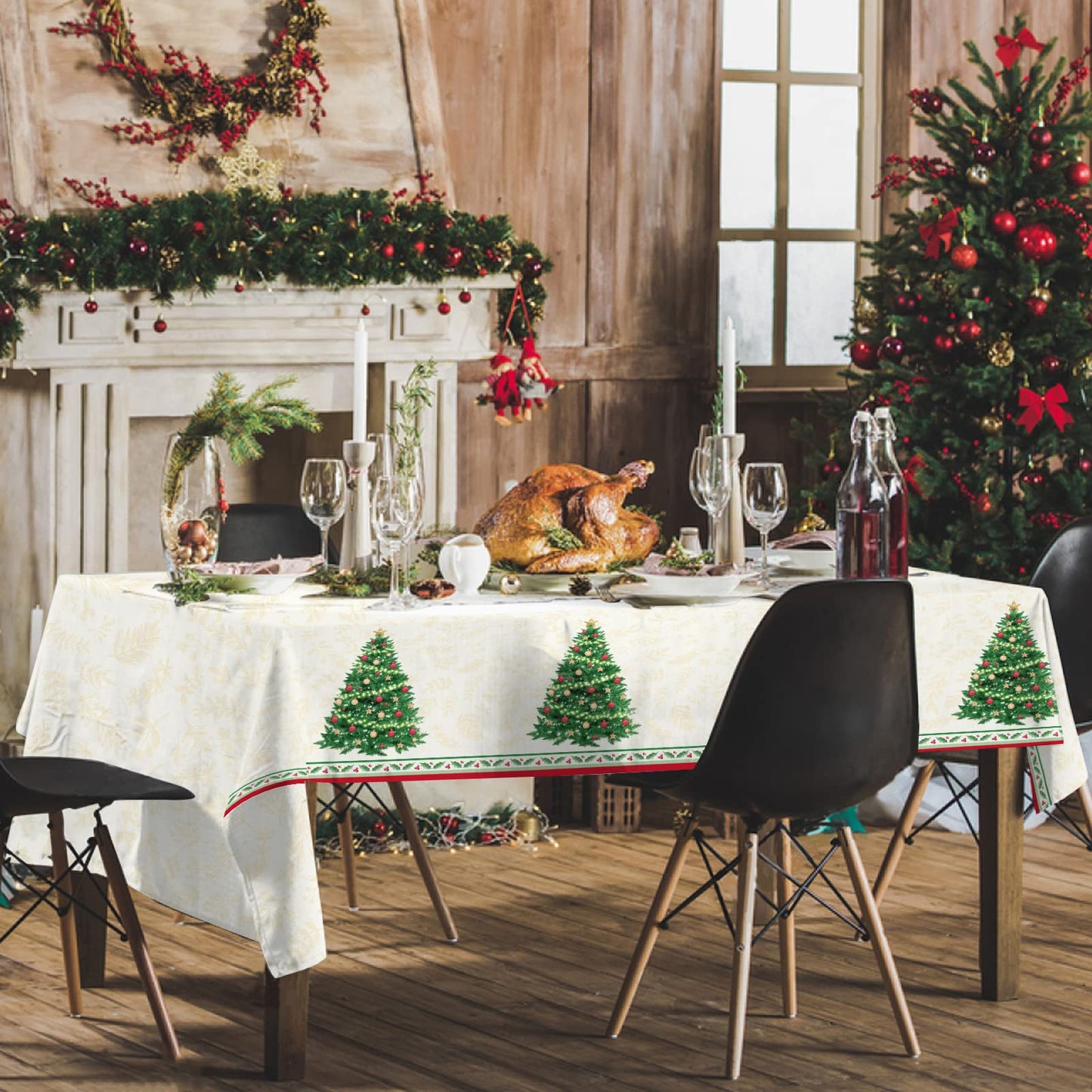 Gatherfun Christmas Table Decorations, Christmas Tree Disposable Tablecloth Waterproof Plastic Rectangular Table Cover for Merry Christmas Party Supplies, 3 PCS, 54 X 108 inch