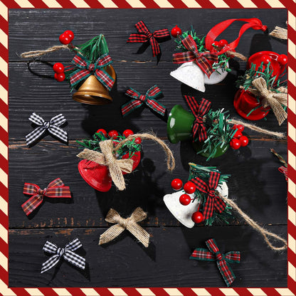 YGDZ Mini Christmas Bows, 50PCS Burlap Bow Buffalo Plaid Bows for Craft, Small Bows for Christmas Tree Decor, Tiny Ribbon Bows for Gift Wrapping