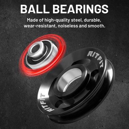 RitFit Aluminum Pulley Wheel for Gym Equipment, 2PCS/ 6PCS Set Power Rack Pulley Attachment, 90mm Aluminum Alloy Bearing Gym Pulley Wheel for Home Gym (Black 6 pcs)