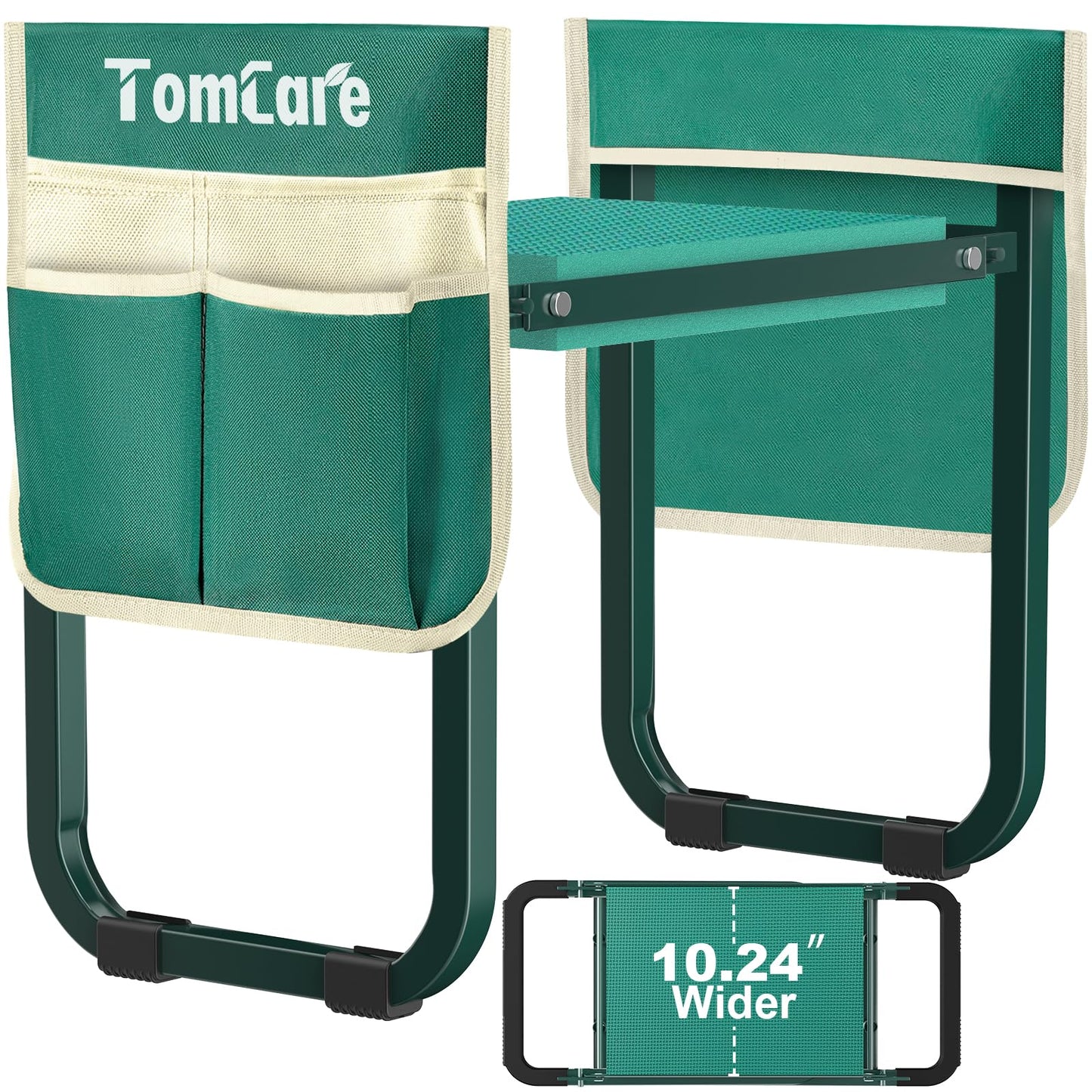 TomCare Garden Kneeler and Seat Upgraded 10.24" Wide Kneeling Pad Garden Bench with 2 Large Tool Bags Heavy Duty Foldable Garden Stool Tools Gardening Gifts for Women Men Seniors Gardeners