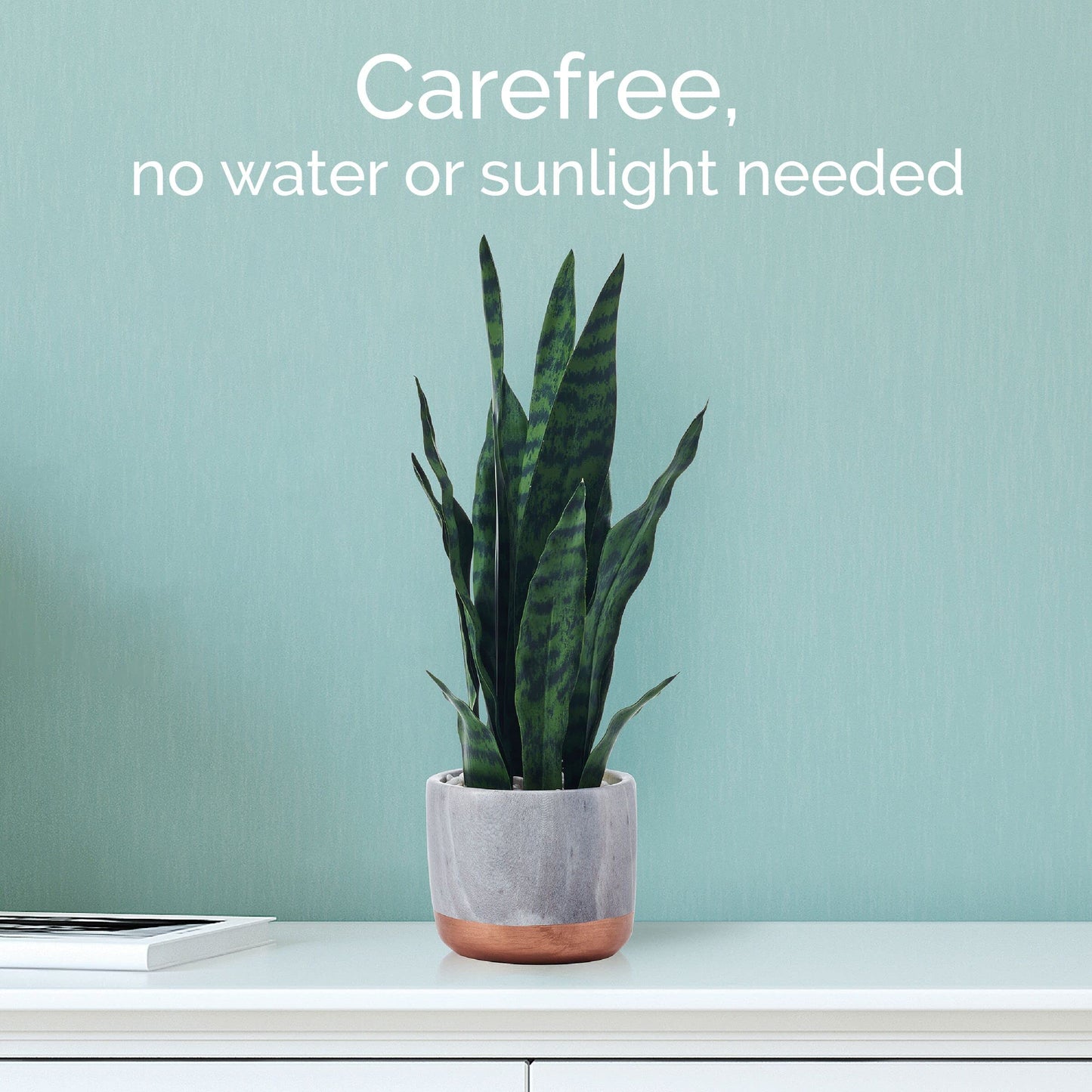 Mikasa Snake Plant in Faux Gray Marble Pot for Bathroom Farmhouse Faux Greenery Tabletop Centerpiece Mantel Office Desk Kitchen Decor, 18 inch