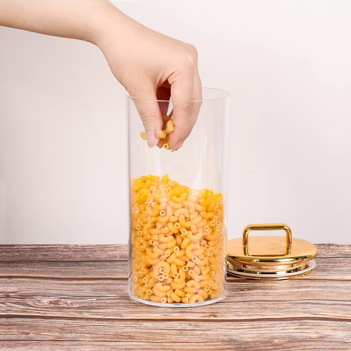 32 oz Large Acrylic Storage Apothecary Jar with Gold Airtight Lid | Bathroom Vanity Organizer Containers | Ideal Decorative Canisters for Shells, Bath Salt, Grains, Cotton Ball, Flossers