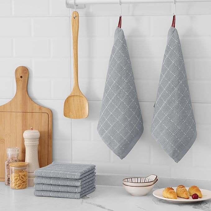 Mordimy 100% Cotton Terry Cloth Dish Cloths, Soft and Absorbent Checkered Dish