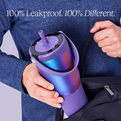 BrüMate Resa 35oz 100% Leakproof Travel Tumbler with Handle & Straw | Flexible SoftSip Straw | Silicone Sleeve for Durability | Stainless Steel | Cup Holder & Travel Friendly Water Bottle | (Eclipse)