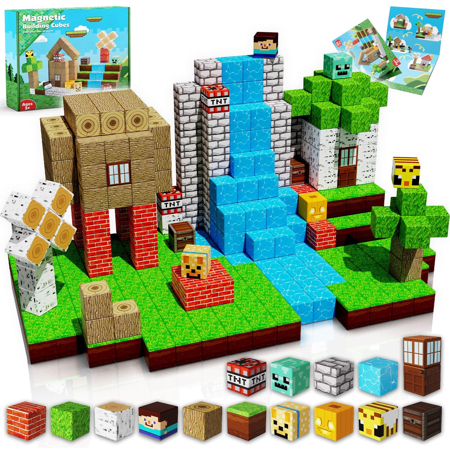 ToyUnited Magnetic Blocks-100PCS Magnetic Building Blocks Magnet Cube Toys Stacking, Build Forest World Set, STEM Montessori Sensory Toys for Kids Boys Girls Age 3 4 5 6 7 8 9 10 Easter Birthday Gifts