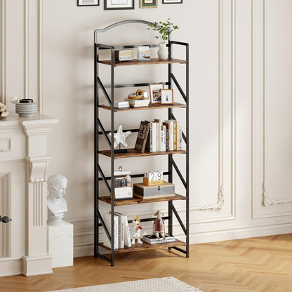 BHG No Assembly Folding Bookshelf for Living Room,Semicircle Collapsible Book Shelf for Home Office, Portable Bookcase Storage Organizer Rack Shelves