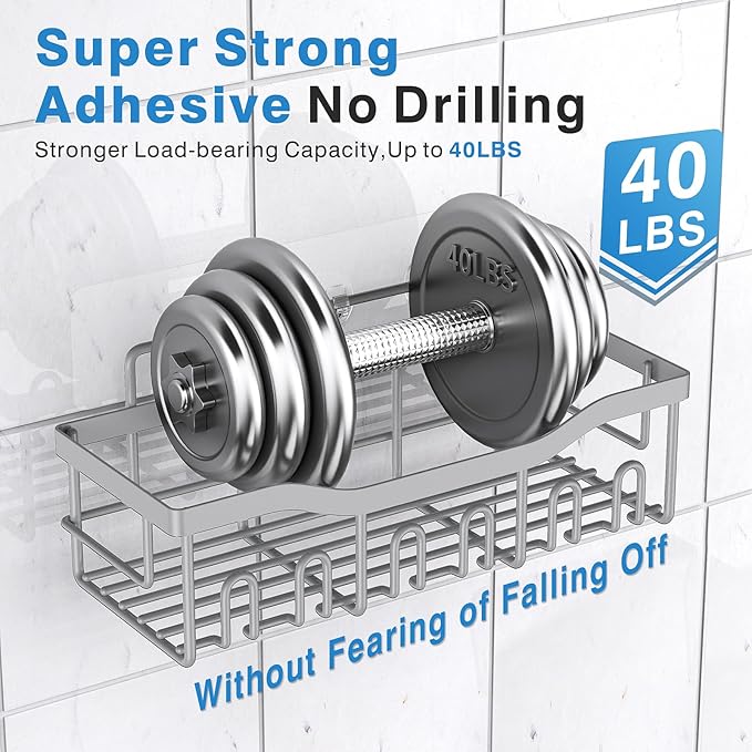 EUDELE 5-Pack Rustproof Stainless Steel Shower Caddy – No Drill Adhesive