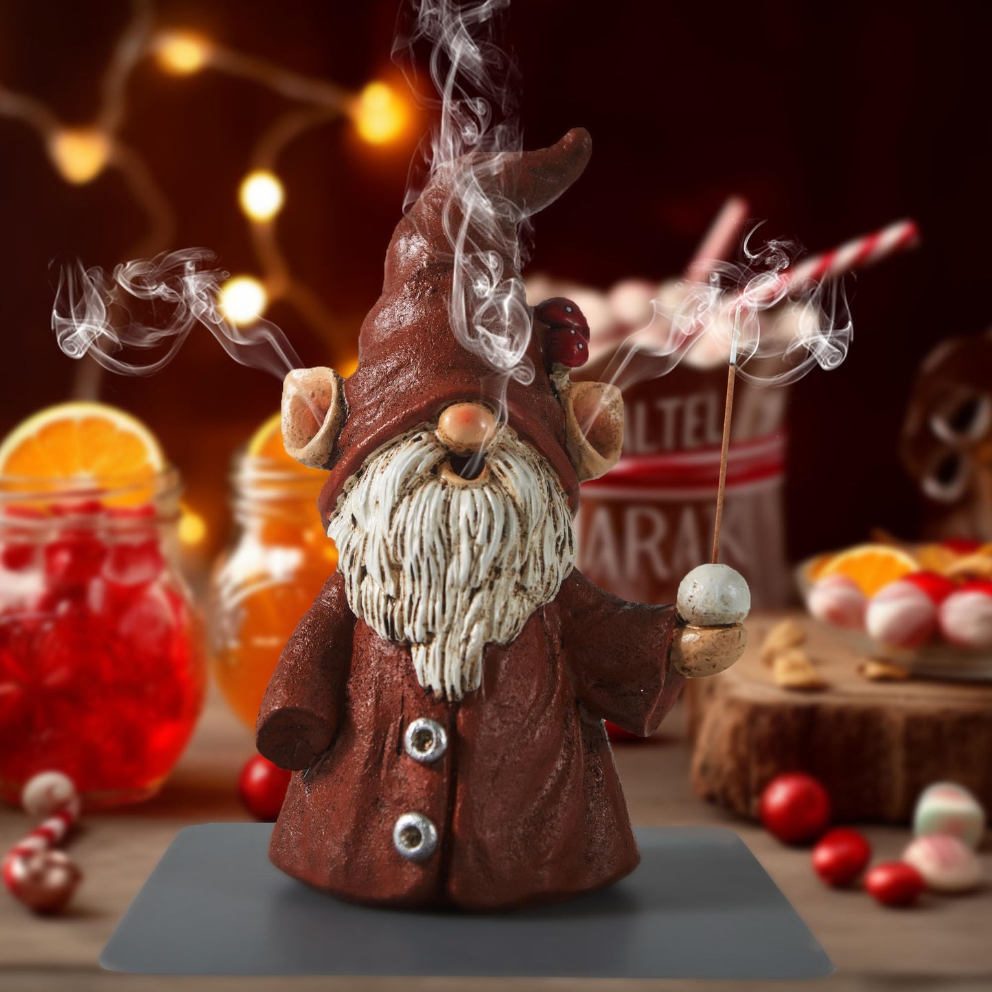 Cacukap Incense Holder for Sticks, Cute Gnome Statue Incense Cone Burner Ornaments, Adorable Gnome Home Decoration, Unique Gnome Stocking Stuffers for Women Men