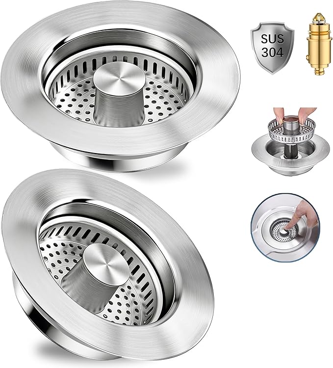 3 in 1 Kitchen Sink Drain Strainer, Pop up Sink Stopper Kitchen Drain,