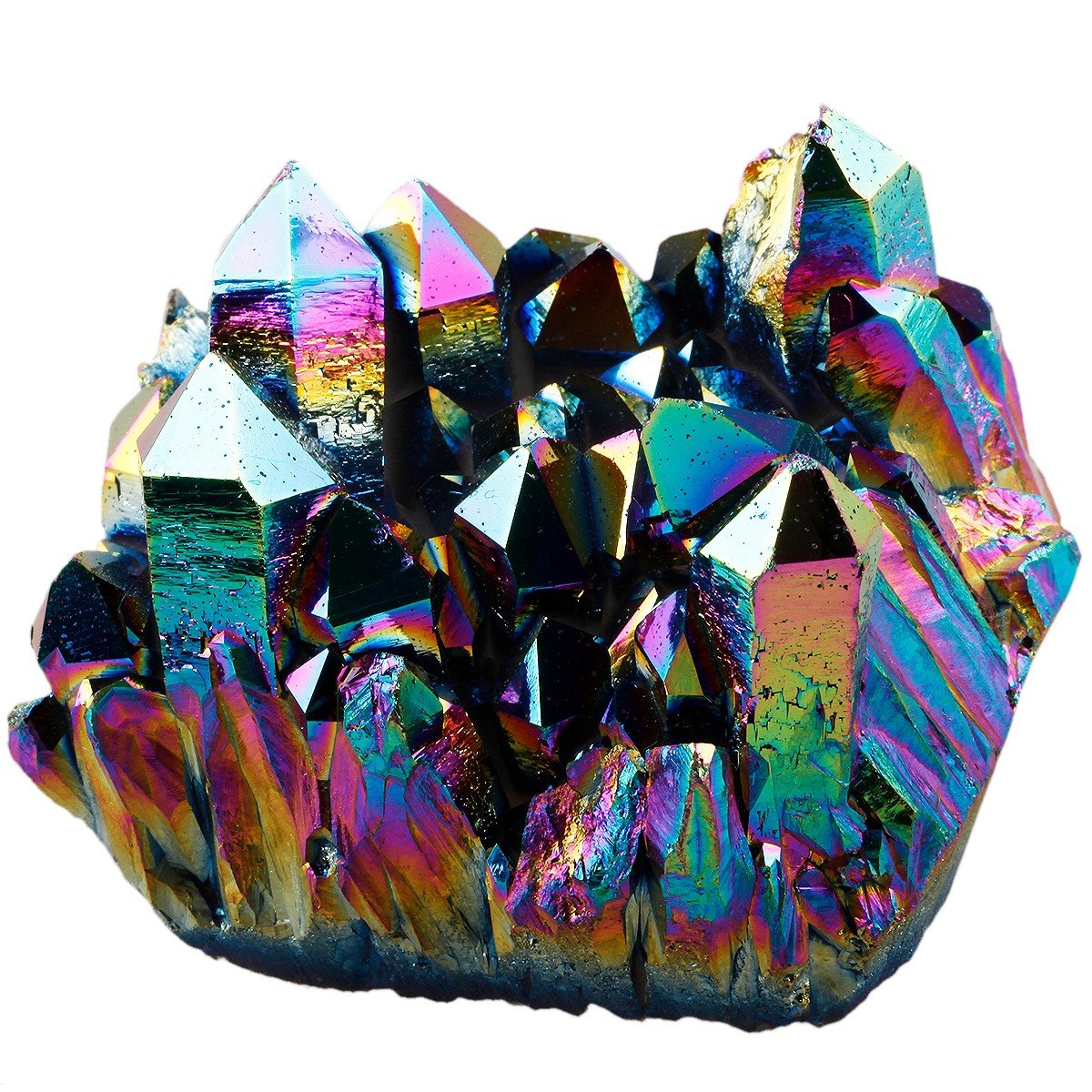 Rockcloud Natural Titanium Coated Rainbow Crystal Quartz Cluster Geode Druzy Home Decoration Gemstone Specimen