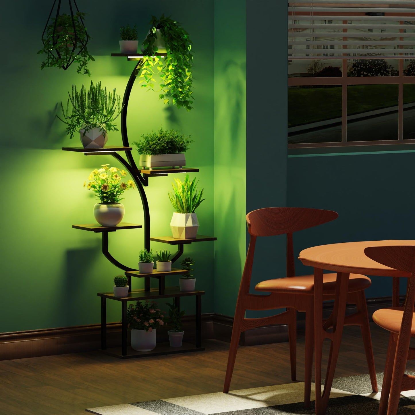 BRITEWAVE Indoor Plant Stand with LED Grow Light,8-Tier S-Shaped Corner Plant Stand,48.43 Inch Heavy,Duty Metal Indoor Plant Rack for Home, Balcony and Living Room