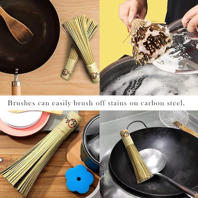 12-Inch Bamboo Wok Brush, Flat Brush, Kitchen Cleaning Brushes