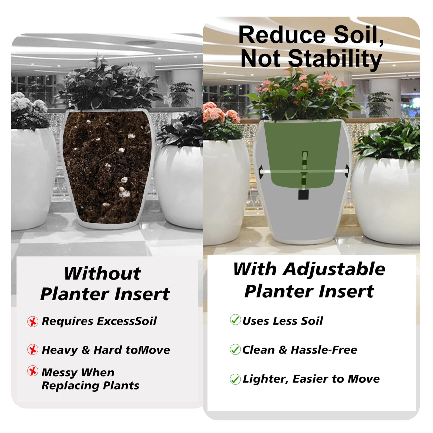 SENWELL-KA Adjustable Planter Inserts with Dual Telescopic Rods & Cross Connector, Upgraded Adjustable Plant Stand Insert with U-Shaped Clips, Heavy-Duty Plant Lifters for Inside Pots(2, White)