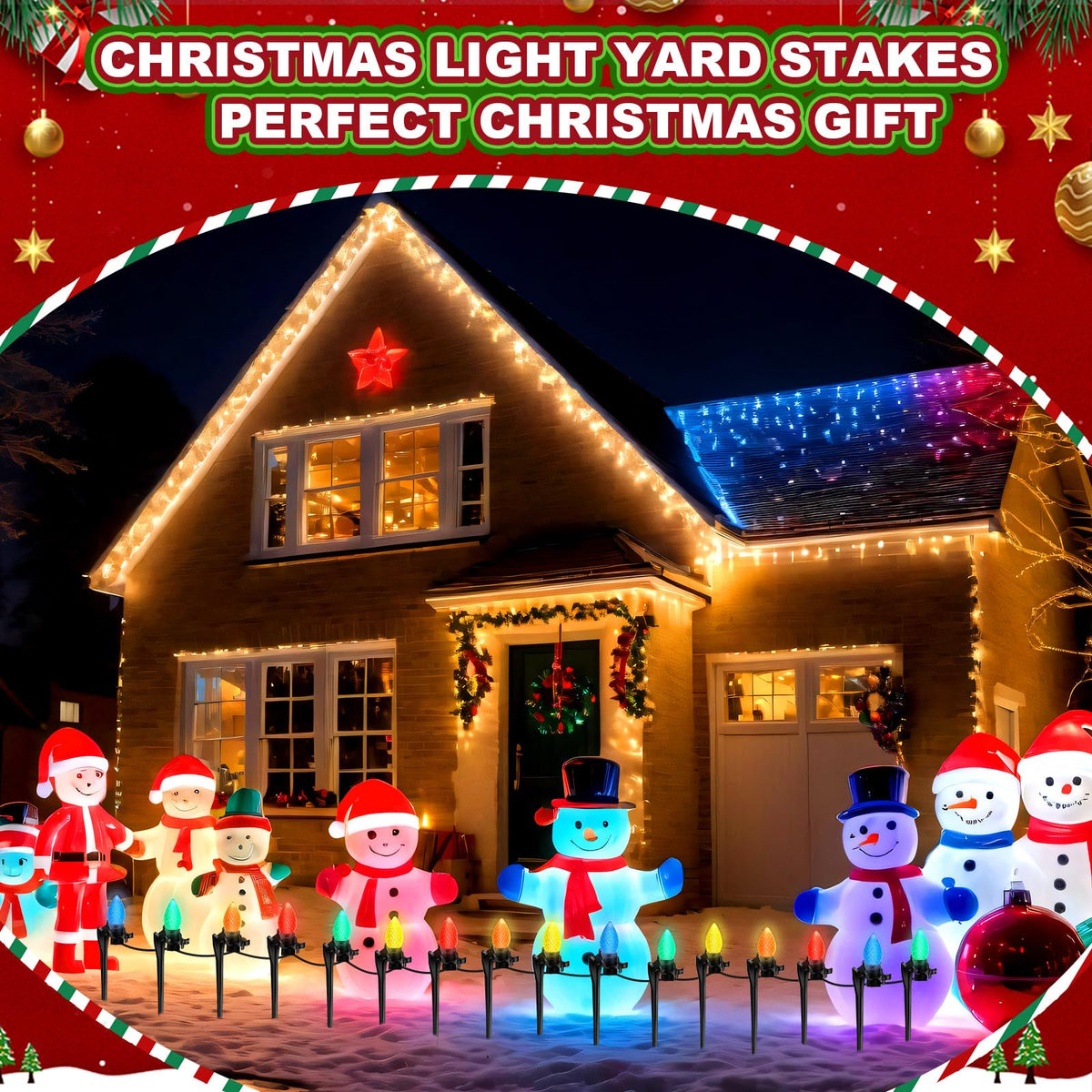 Augshy 100 Pack Christmas Light Stakes, 7.5 inch Yard Lawn Holiday Light Ground Stakes for C7 C9 Outside String Lights Universal Outdoor Light Holders for Christmas Decoration Garden Lawn Path Black