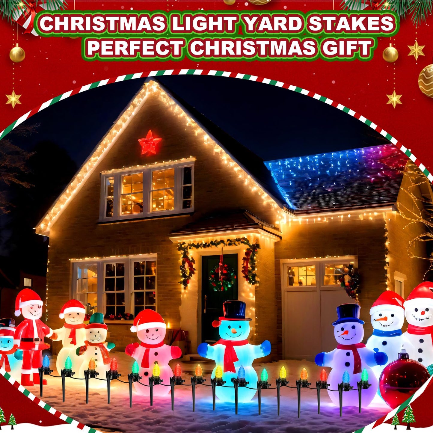 Augshy 100 Pack Christmas Light Stakes, 7.5 inch Yard Lawn Holiday Light Ground Stakes for C7 C9 Outside String Lights Universal Outdoor Light Holders for Christmas Decoration Garden Lawn Path Black