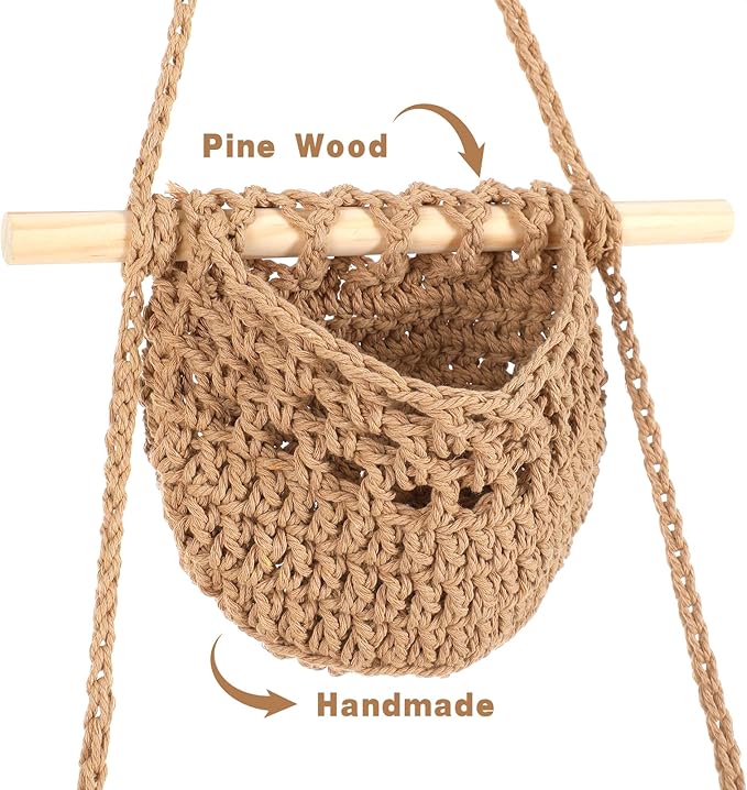 3 Tier Hanging Fruit Basket, Wall Hanging Vegetable Fruit Baskets Cotton Woven