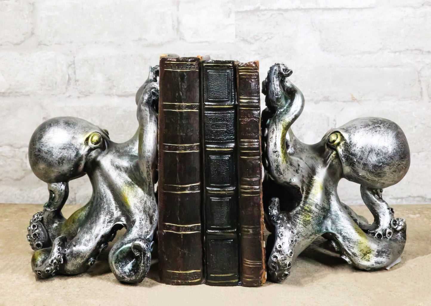 Ebros Nautical Coastal Sea Monster Octopus Bookends Set Statue in Faded Bronze Antique Finish 6.25" H Mythical Sea Giant Cthulhu Kraken Decorative Office Study-Room Library Desktop Decor Figurines