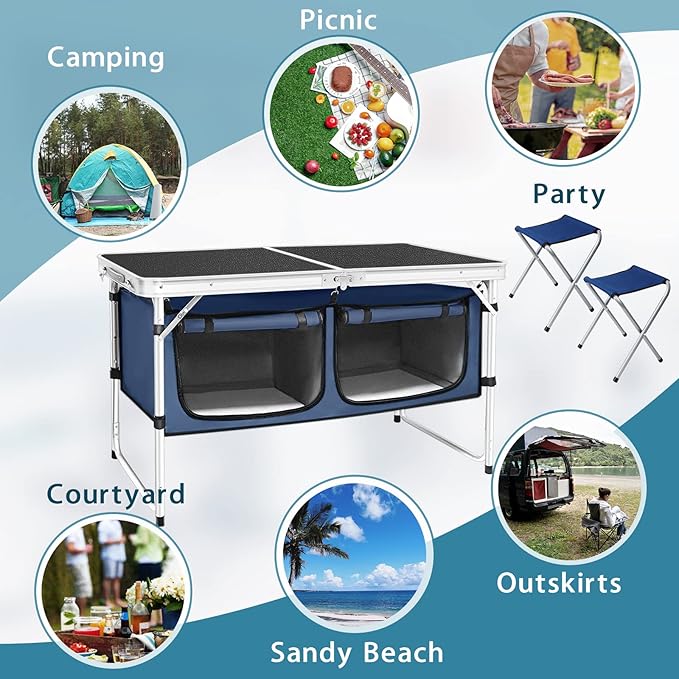 Folding Camping Table with Storage Compartment Aluminum Lightweight Camp