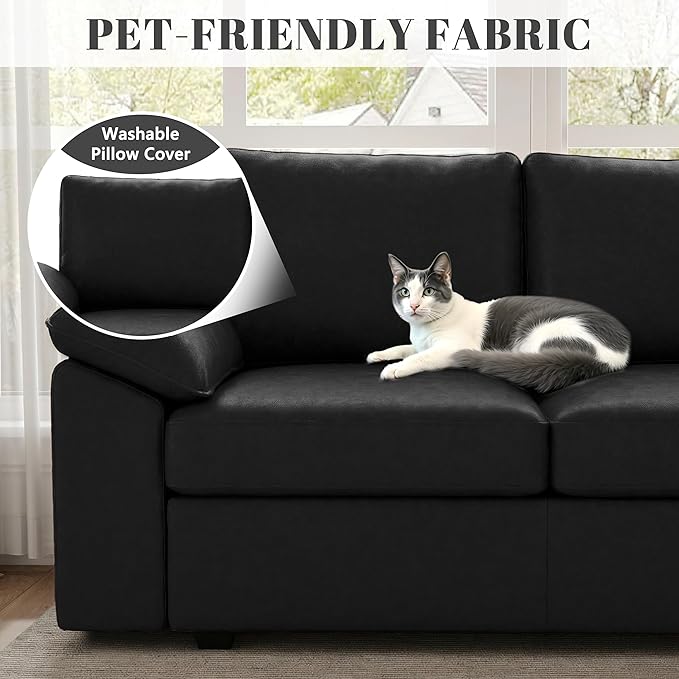 85 Inch Faux Leather Modular Sectional Sofa