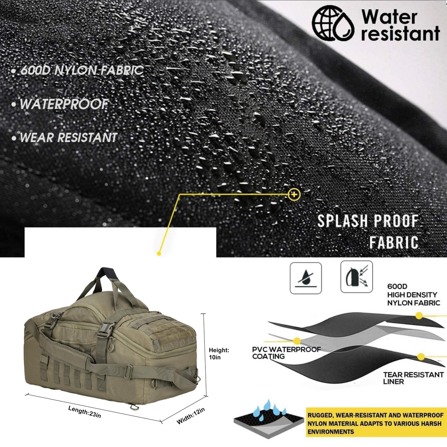 Gym Bag, 3-in-1 Duffel Backpack, Travel & Sports Bag for Outdoor, Tactical, Camping & Hunting – Weekend & Overnight Gear