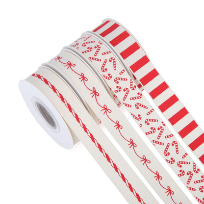 Meseey 4 Rolls 20 Yards 5/8 Inch Christmas Candy Peppermint Ribbon Red and White Stripe Cotton Ribbons for Gift Wrapping, Wreath,Tree Decoration, Outdoor Deco (Red)