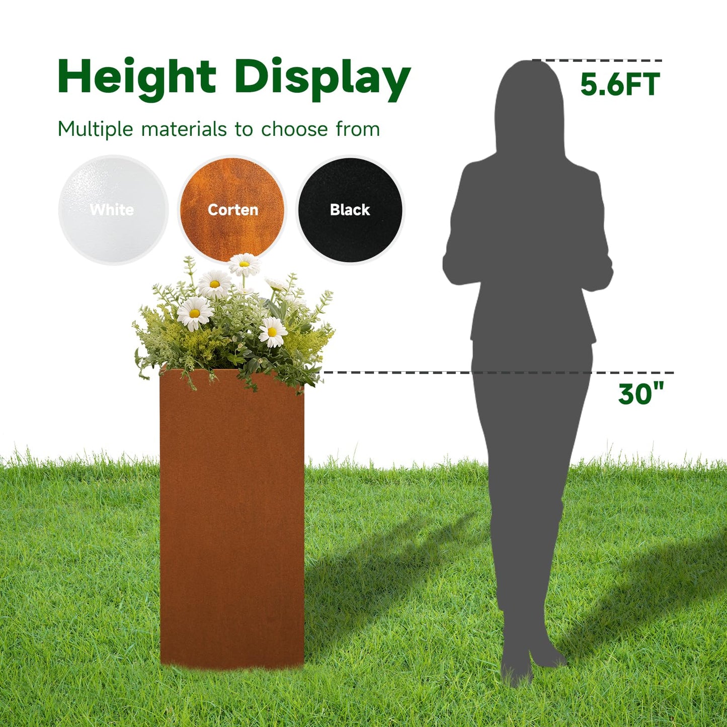 GZLVSOW Corten Steel Planter Box for Outdoor Plants 14"x14"x30" Metal Planter Spliced Planter Box with Removable Insert Sherf for Outside,Indoor,Garden (Corten, 14 * 14 * 30)