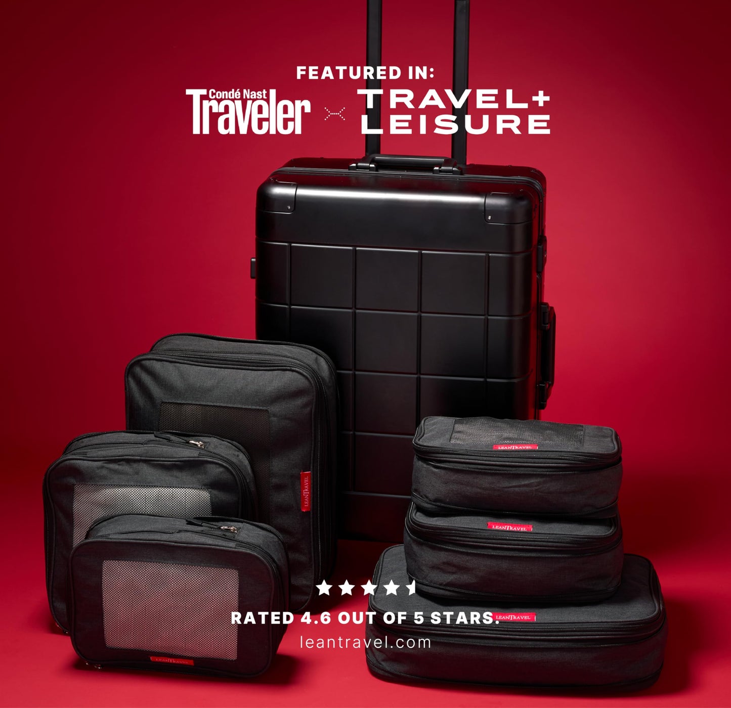 LeanTravel Compression Packing Cubes for Travel Organizers with Double Zipper (12-Pack Grey-Black)