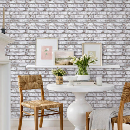 Commomy 10 Pcs 3D Faux Brick Wall Panels -11.8"X11.8" Small Size PVC Grey Whitewash Brick Peel and Stick Tiles Backsplash DIY Brick Wallpaper Wall Tile for Bedroom, Kitchen, Fireplace,RV