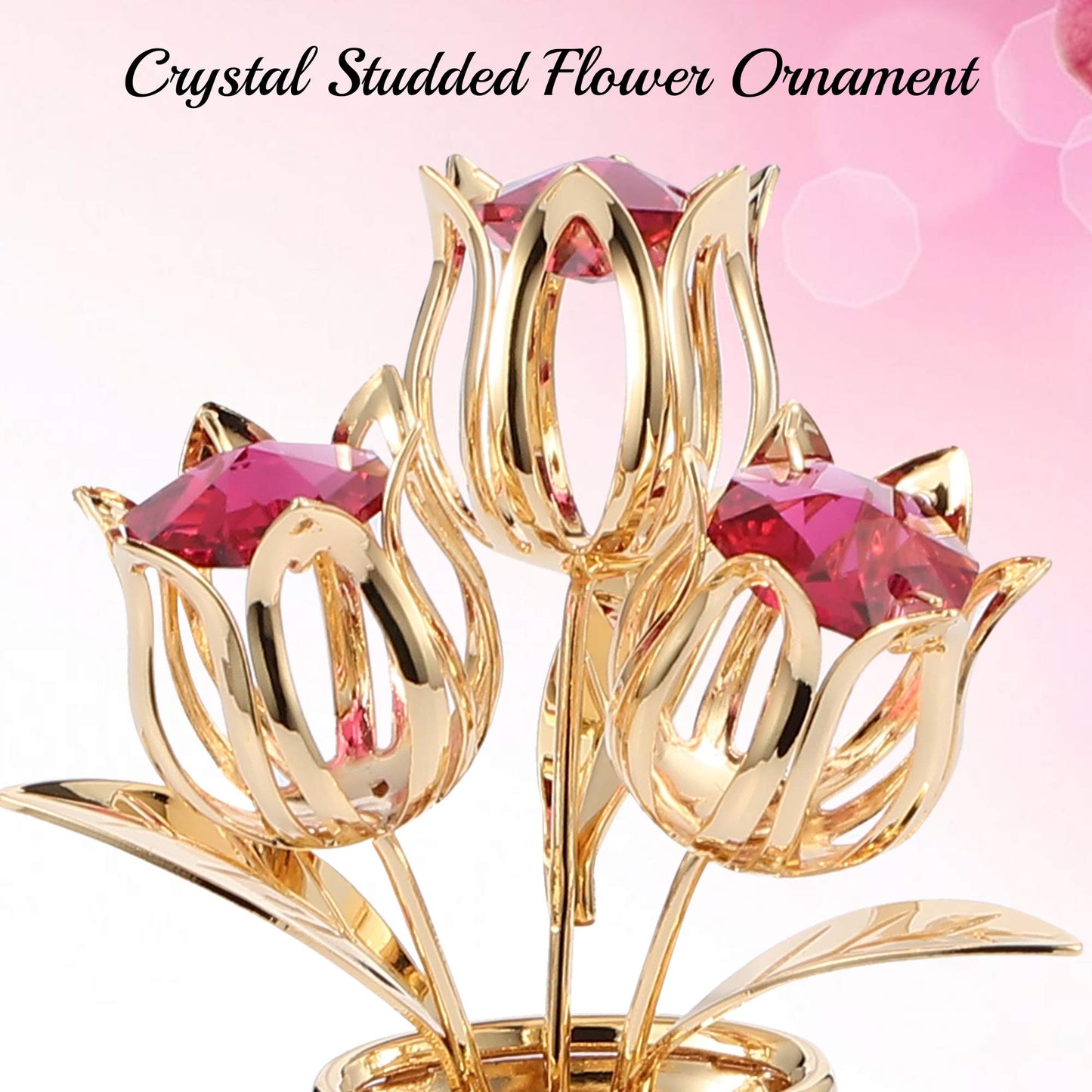 Matashi Crystal Studded 24K Gold Plated Tulip Bouquet in Butterfly Vase – Unique Crystal Flower Figurine for Women, Anniversary, Birthday, and Home Decor Centerpiece