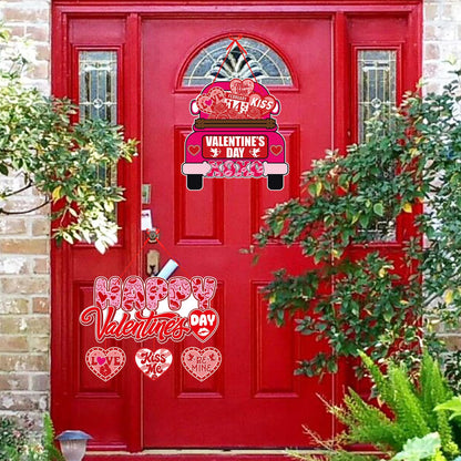 Pink-Red Valentines-Day Front-Porch Door Hanger-Decor - 6pcs Love Romantic Special Night Galentines Party Paper Signs Banners,Engagement Wedding Anniversary Wall Hanging Decorations Lasting Surprise