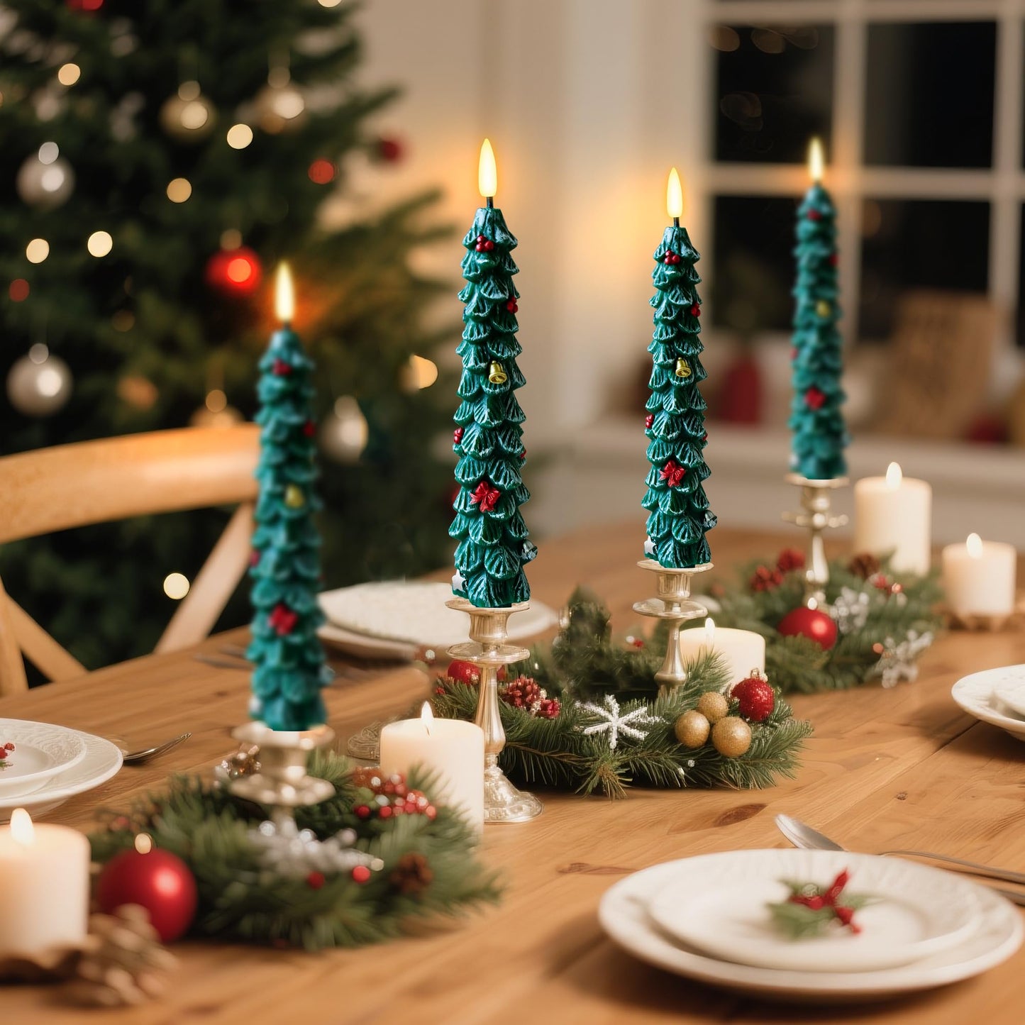 ZIVASA 3 Pack Flameless Christmas Tree Candles, 9.8 Inchs Christmas Taper Candles with Remote and 24H Cycle Timer, Real Wax Christmas Tree LED Candle 3D Flame for Tabletop, Windows, Fireplace Decor