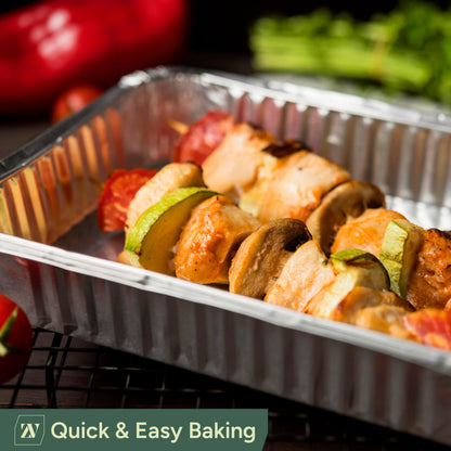 Zuvo 50 Large Aluminium Disposable Reusable Foil Food Container with Lids, 600 milliliters, Silver