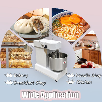 INTSUPERMA Commercial Dough Mixer Machine, 15 QT Electric Food Mixer, 153-268 RPM Adjustable Speed, Double Action, Double Speed,110V 1100W, 15 L Spiral Mixer for Schools Bakeries Restaurants Pizzerias