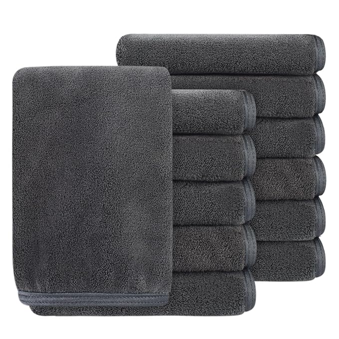 SINLAND Absorbent Coral Velvet Washcloth Ultra Soft Microfiber Face Towels 12 x