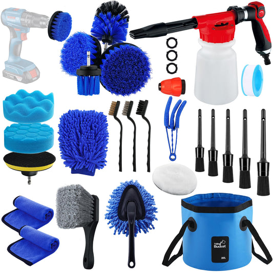 27Pcs Car Wash Cleaning Kit with Foam Gun, Car Detailing Kit, Auto Detail Supplies Tools With Wheel Drill Brush Set, Car Polishing Kit, Car Detailing Brush Set for Tires, Wheels, Interior & Exterior