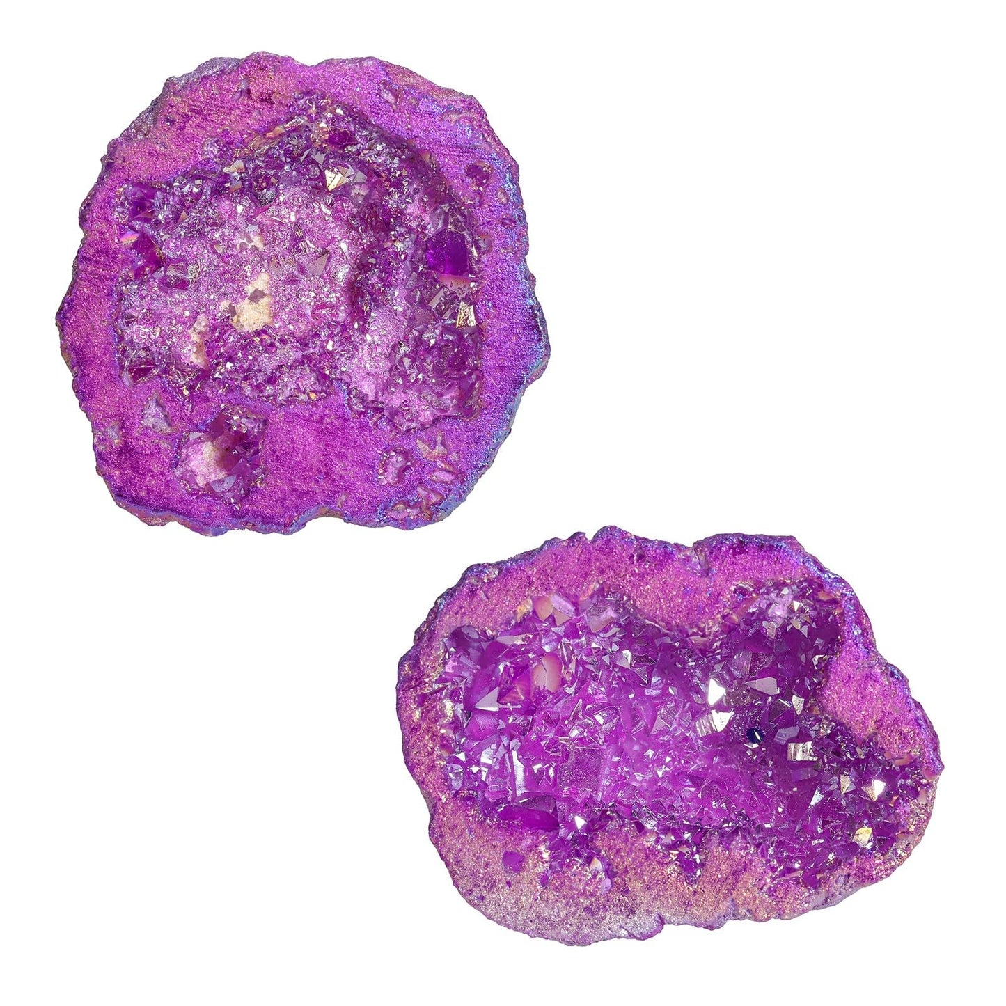 moonsix Pack of 2 Angel Aura Quartz Geode Crystals for Reiki Healing, Titanium Coated Irregular Specimen for Home Office Decor, Purple