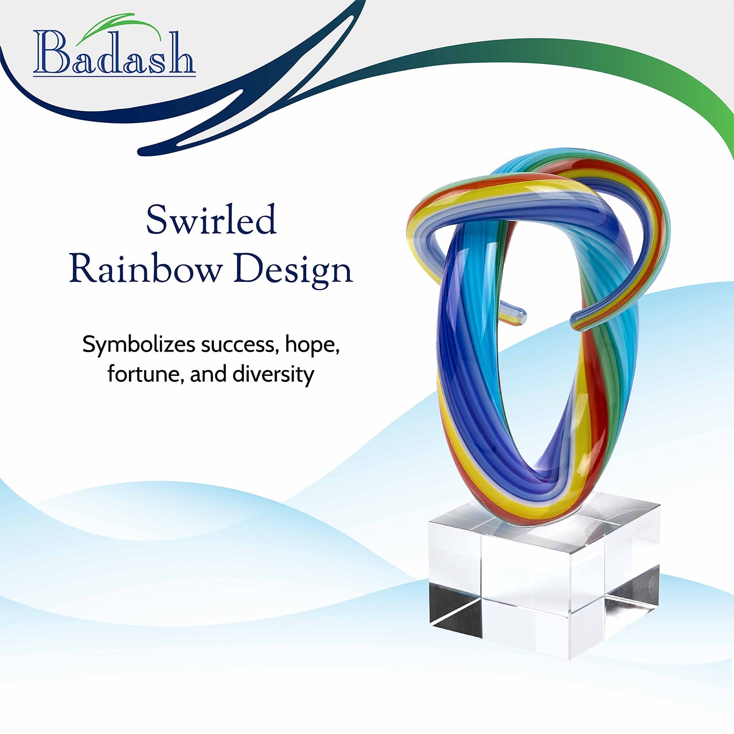 Badash Mini Rainbow Murano-Style Glass Sculpture - 6" Tall Mouth-Blown Art on Crystal Base - Contemporary Home Decor Accent Piece