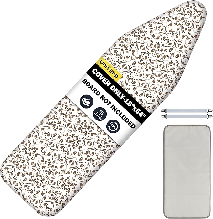 Ironing Board Cover and Pad 18"x54" Extra Thick Natural Cotton, Scorch and