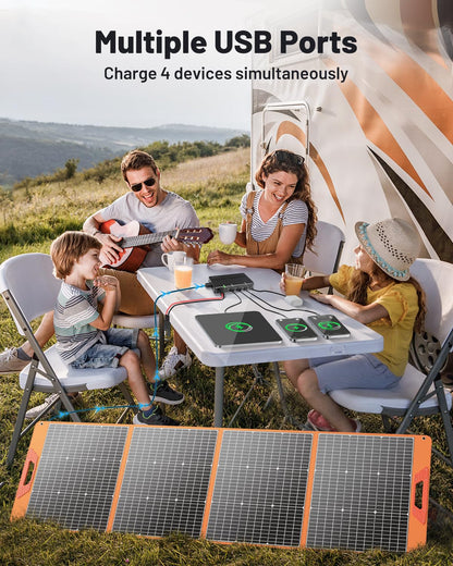 SOLUPUP 200 Watt Portable Solar Panel for Power Station, 24% High Efficiency Foldable Solar Charger with MC4 & USB Outputs, IP66 Waterproof Solar Panels with 4 Kickstands for Trip RV Camping Off Grid