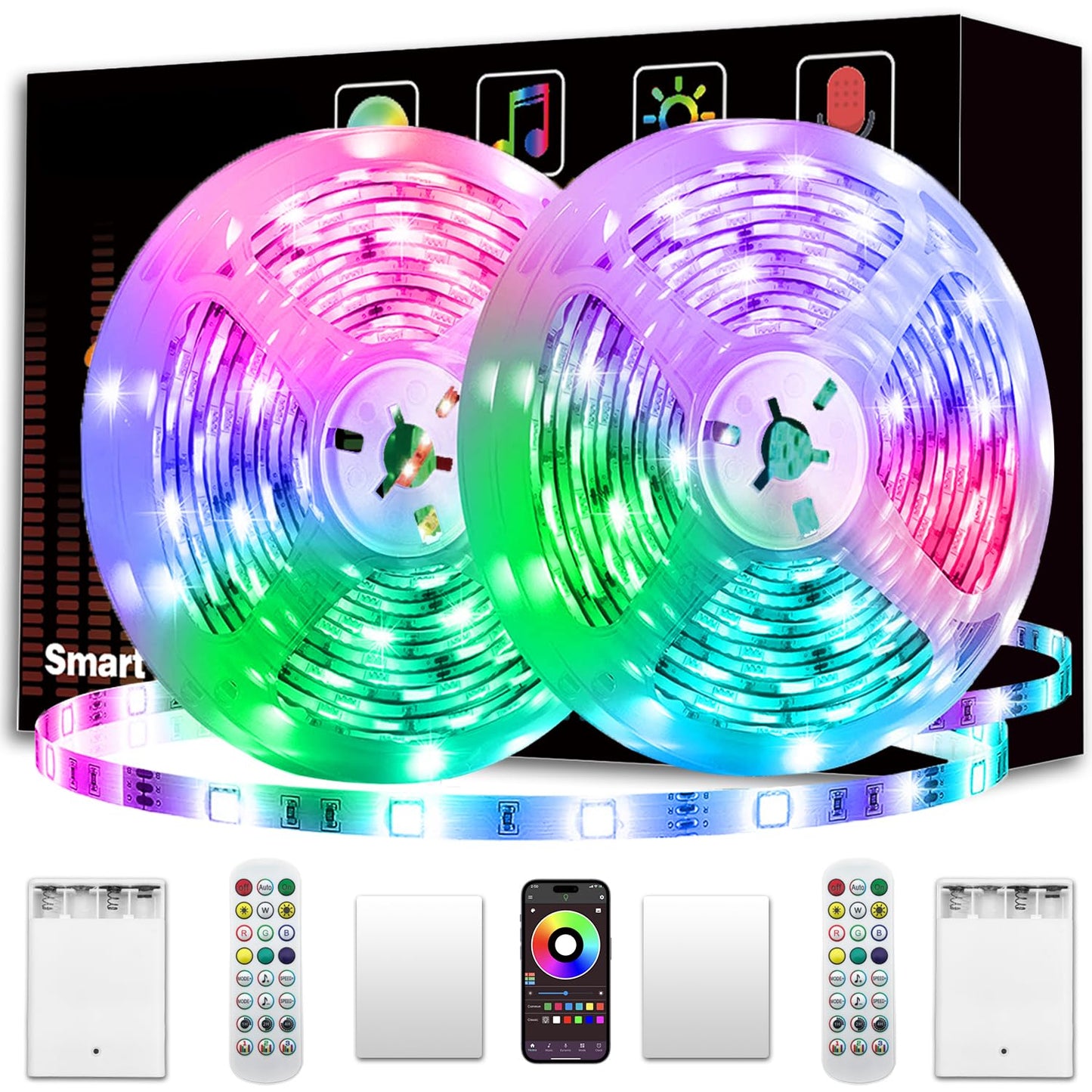 KIKO Battery Powered Led Strip Lights 33ft, 2x16.4ft USB/Battery Operated RGB LED Lights Birthday Christmas Gift with Remote for TV Backlight, Bedroom, Camping