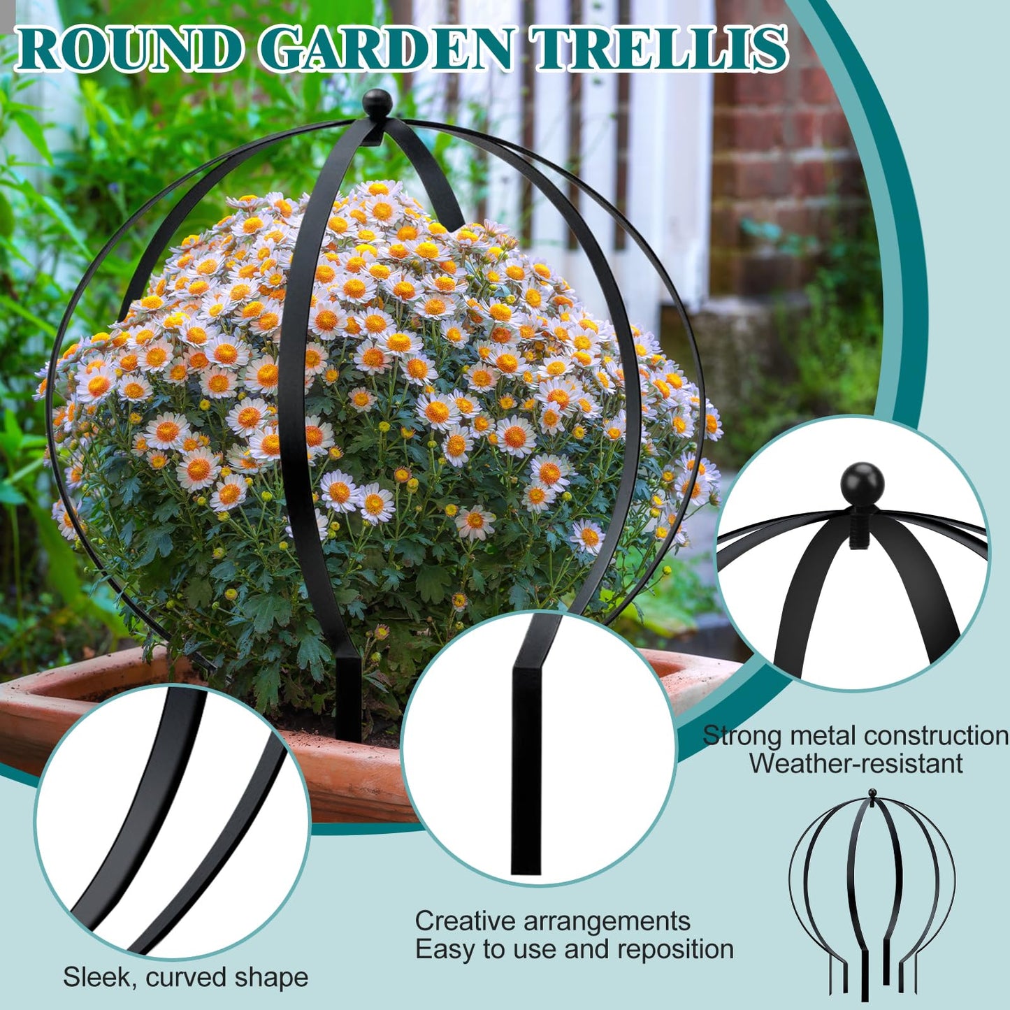 HEYTIMI 2 PCS Metal Garden Round Trellis for Climbing Plants, Large Black Powder Coated Obelisk for Roses, Vines, Flowers, Patio Doorway Garden Decor Indoor Outdoor, Easy Assembly (18.5" x 15'')