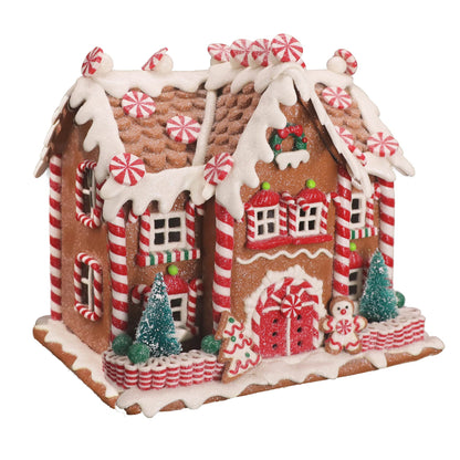 KPCB Gingerbread House Decorations - Gingerbread Decor 8.7 inches - Classic Christmas Village Figurines with Detailed Handcrafted Elements - Table Centerpiece Cookie Holiday Decor