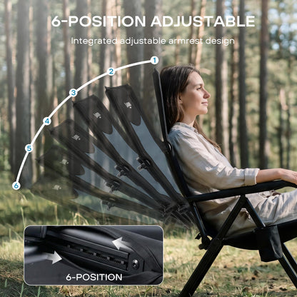 ARURU Reclining Camping Chair for Adults Heavy Duty, Folding Recliner Lawn Chairs with 6-Positions Adjustable High Back, Portable Patio Lounge Chairs for Outdoor Poolside Sports Beach