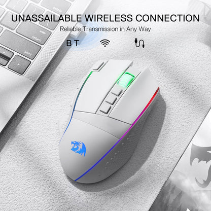 Redragon M810 Pro Wireless Gaming Mouse, 10000 DPI Wired/Wireless Gamer Mouse w/Rapid Fire Key, 8 Macro Buttons, 45-Hour Reliable Power Capacity and RGB Backlit for PC/Mac/Laptop