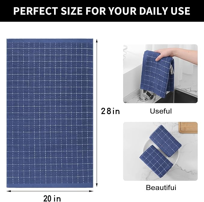 Homaxy 100% Cotton Terry Kitchen Towels, Checkered Designed, Soft and Super
