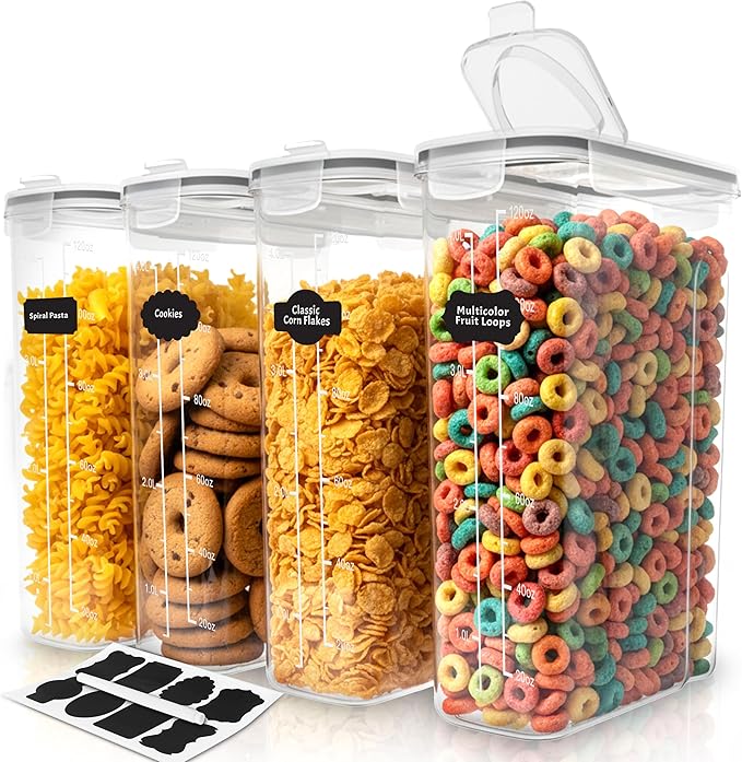 Utopia Kitchen Cereal Containers Storage Set – 4 Pack 4L Airtight Food Storage