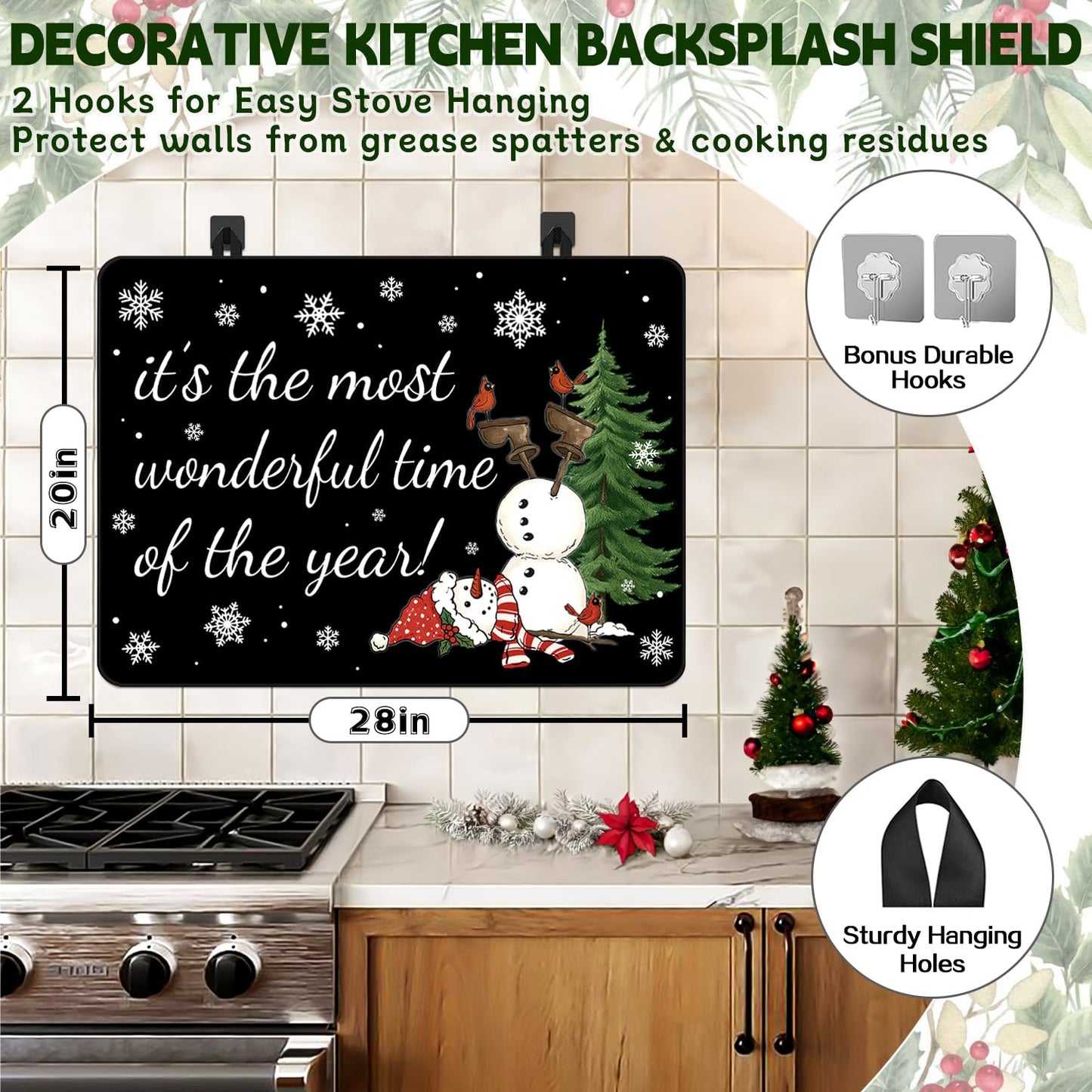 Christmas Stove Top Cover for Electric Stove, Snowman Range Cover, 28x20 inch Snowflake Stove Top Cover, Winter Holiday Stove Range Covers, Heat Resistant Cooktop Cover, Decor for Kitchen Home