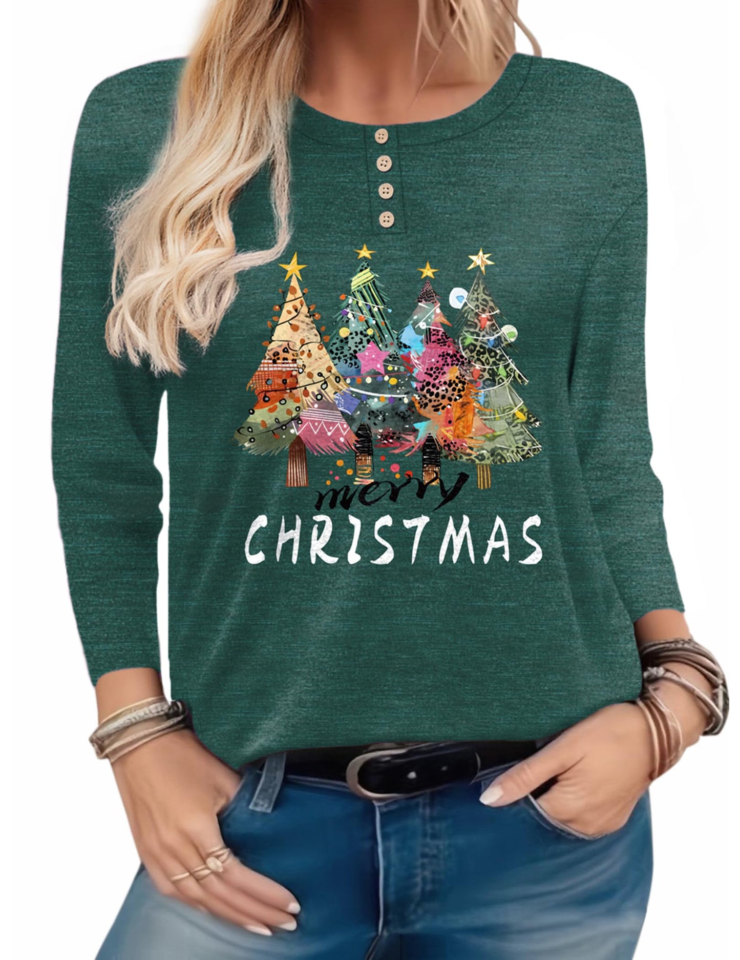 Zeagoo Long Sleeve T Shirt Women with Christmas Tree Pattern Flowy and Casual Perfect for Festive Gatherings