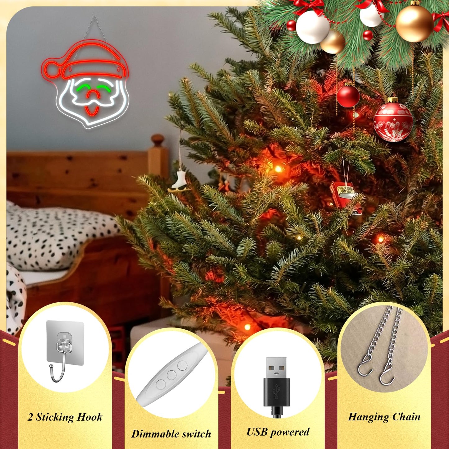 ineonlife Santa Claus Neon Sign Merry Christmas Led Light Up Christmas Neon Signs for Wall Decor Acrylic Board Santa Claus Decor Suitable for Party Indoor Bedroom Gifts