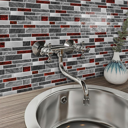 Alwayspon 10 Sheets 12" x12inch Black and Red Marble Effect Vinyl Tiles, Backsplash, Self-Adhesive Peel and Stick Wall Tile Stickers, Stick on Subway Tiles for Kitchen Bathroom Wall Decor